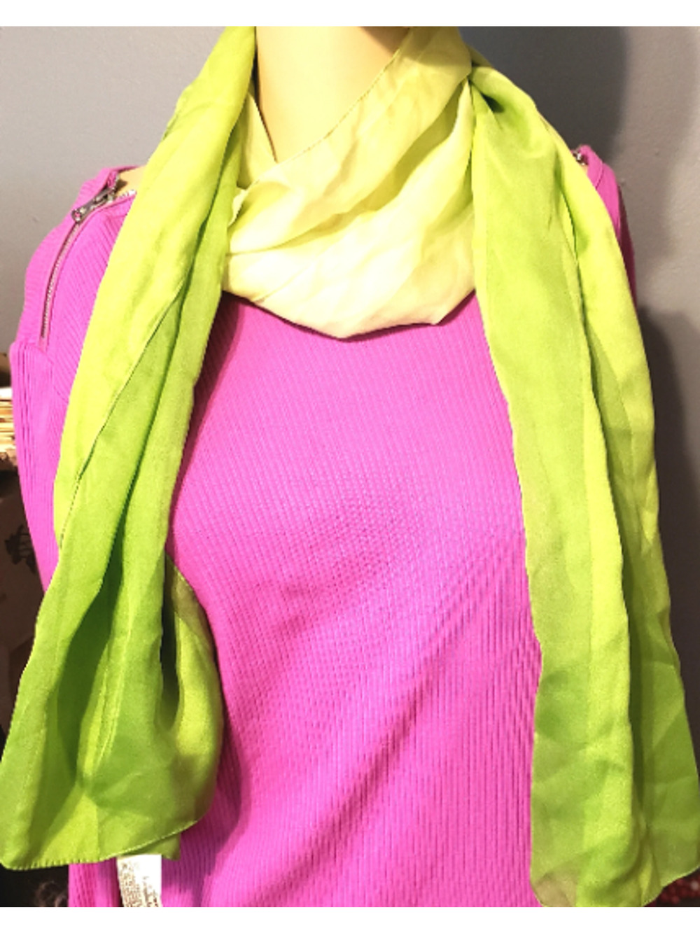Symphony Scarf Long‎ Lime Green Ombre- 61"- Vivid Woman's Vintage d1-